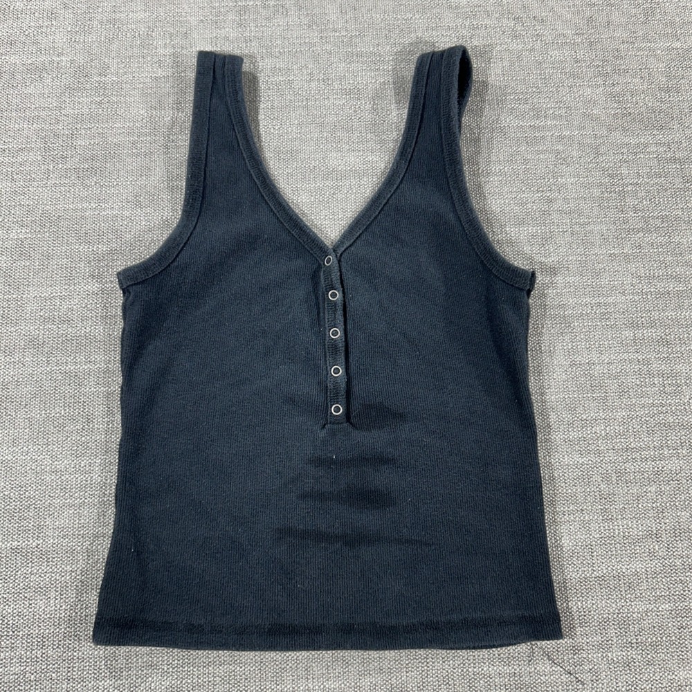 Abercrombie & Fitch Henley Tank Top Womens Small Black Good Ribbed V-Neck Snap